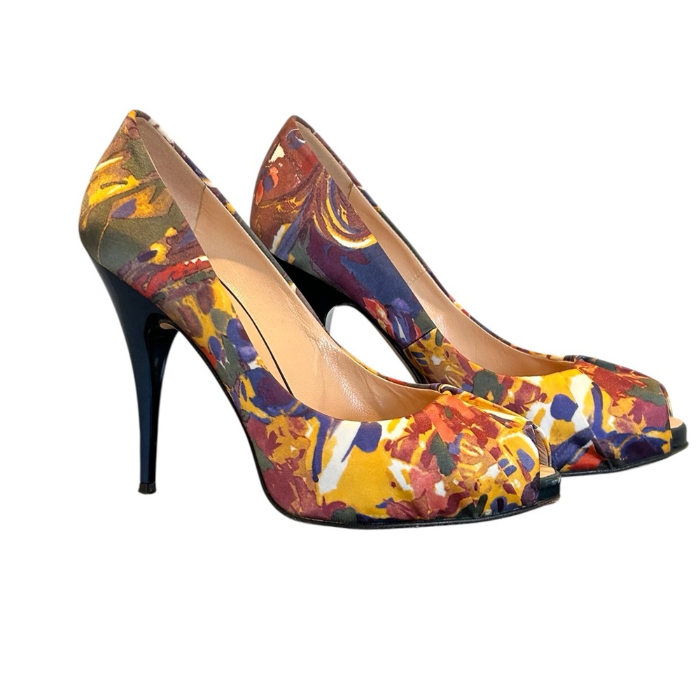 Giuseppe Zanotti Floral Silk Peep Toe Pumps